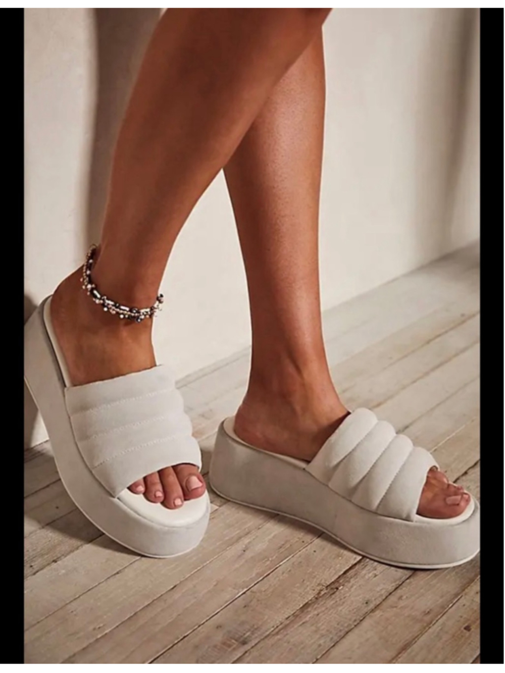 Free People Almost Paradise Suede Platform Sandals Size 39 Sea Salt